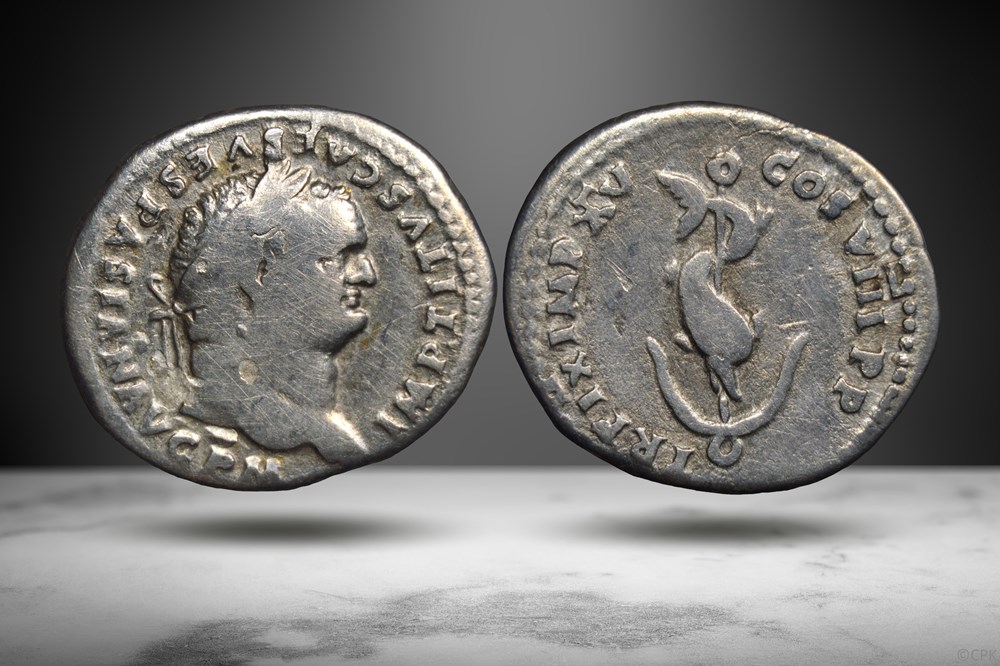 Titus Denarius (Dolphin/anchor, RIC II 112) coins ancient to romans imperial and republican titus denarius dolphin anchor ric ii 112