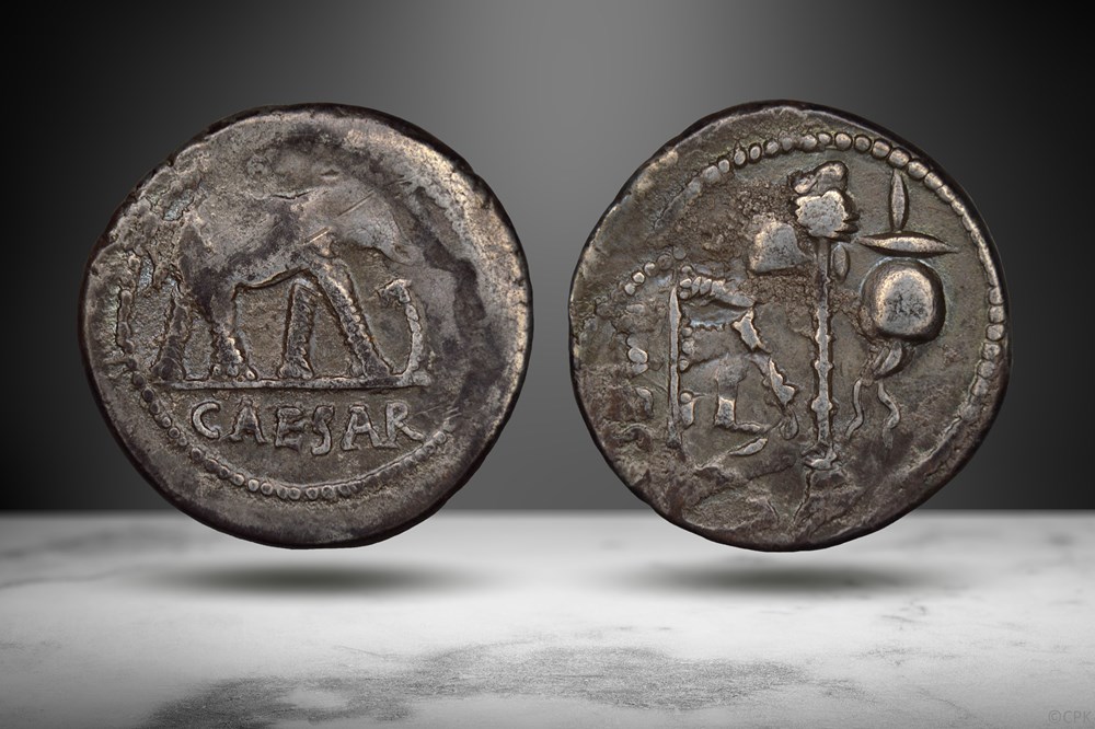 Julius Caesar Denarius (Elephant/implements, RRC 433/1) coins ancient to romans imperial and republican julius caesar denarius elephant implements rrc 433 1