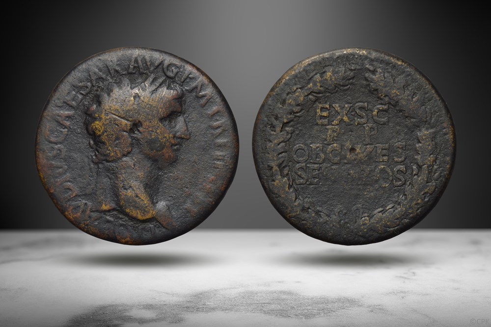 Claudius Sestertius (EX S C P P OB CIVES SERVATOS, RIC I 112) coins ancient romans imperial and republican claudius sestertius ex s c p p ob cives servatos ric i 112
