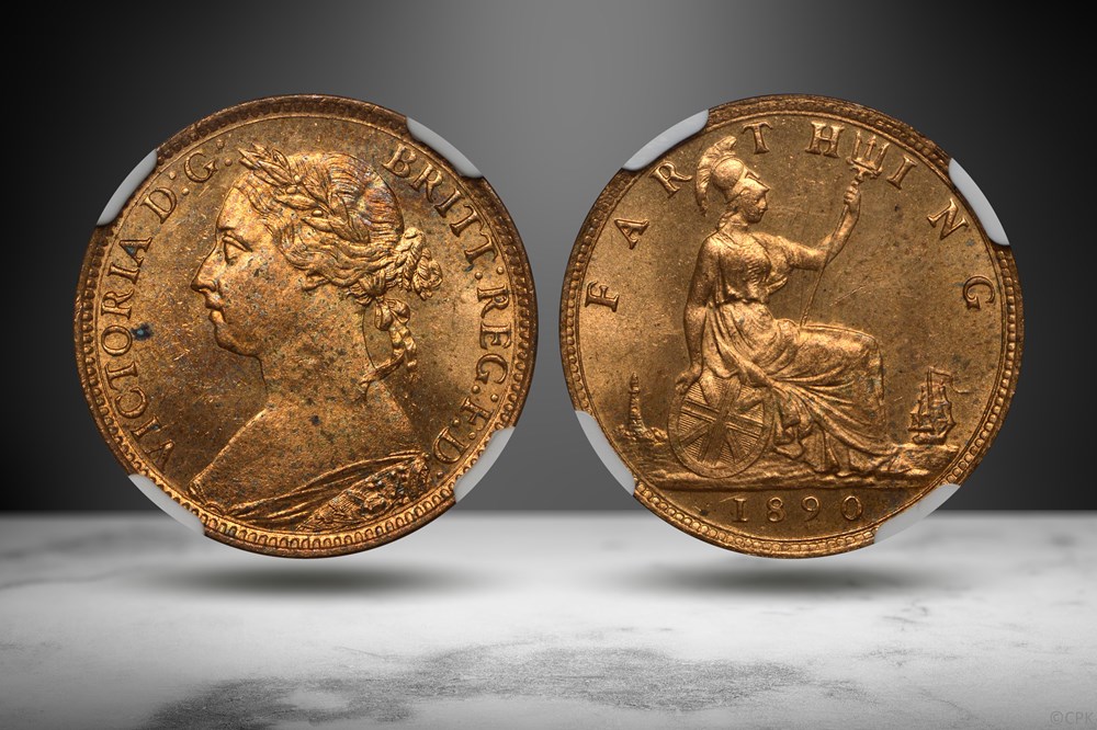 coins world united kingdom 1890 cu raindrop race wager farthing numista 1013