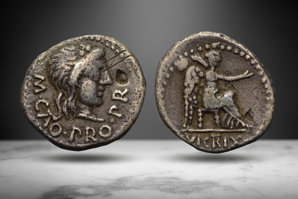 coins ancient romans imperial and republican marcus porcius cato ar quinarius liber victory rrc 462 2