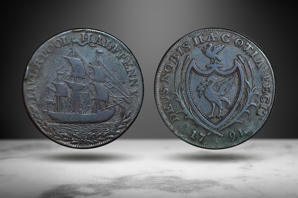 coins world united kingdom liverpool halfpenny token ship coat of arms numista 17518