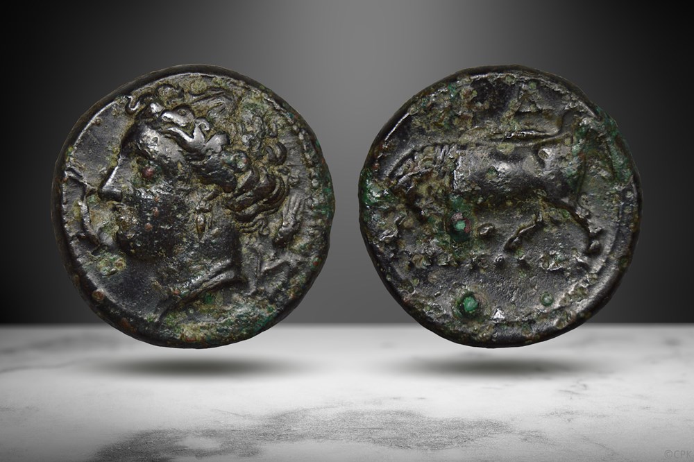 Sicily, Syracuse AE (Kore/bull, CNS II 109/Ds95) coins ancient to greek sicily syracuse ae kore bull cns ii 109 ds95