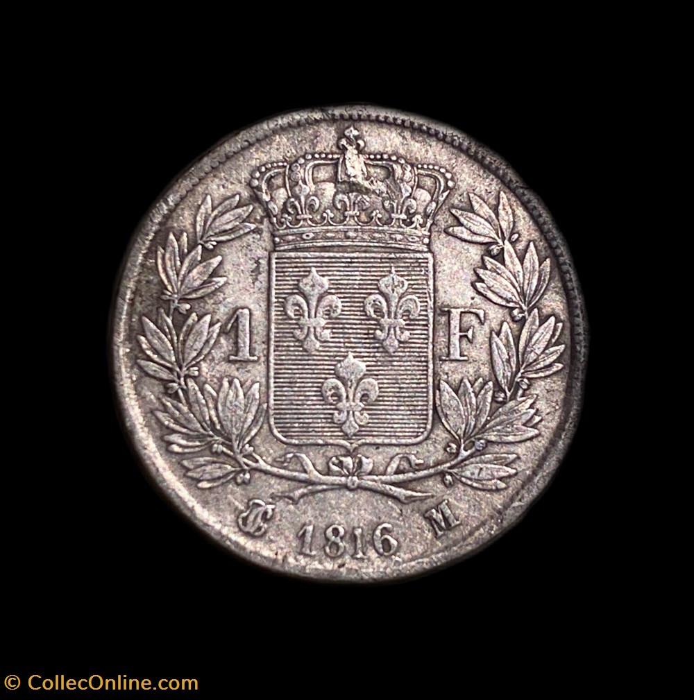 LOUIS XVIII, 1FRANC monnaies europe medievale france royales louis xviii 1franc