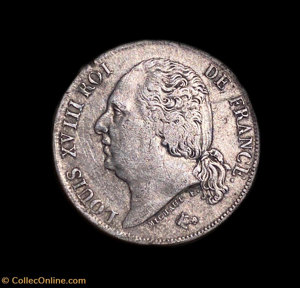 LOUIS XVIII, 1FRANC monnaies europe medievale france royales louis xviii 1franc