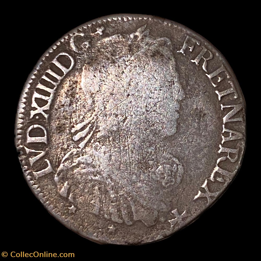 LOUIS XIV LE GRAND, DEMI ECU DE NAVARRE A LA MECHE LONGUE monnaies europe medievale france royales louis xiv le grand demi ecu de navarre a la meche longue