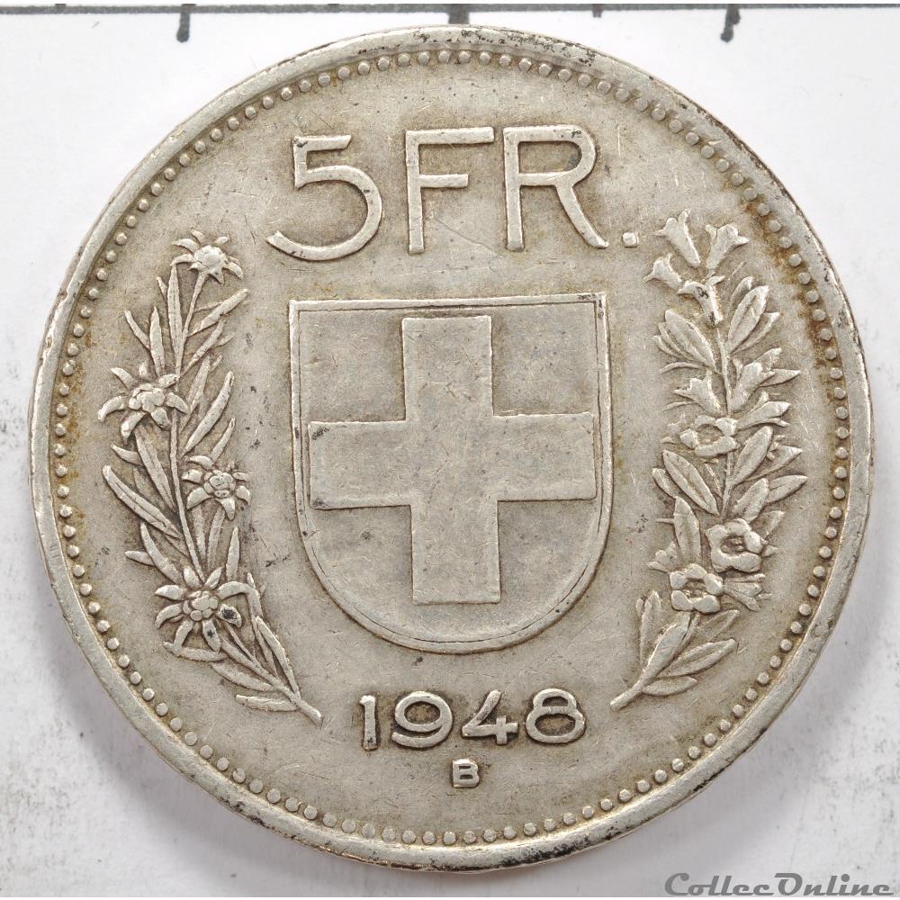 5 Franc Berger 1948 monnaie monde suisse 5 franc berger 1948