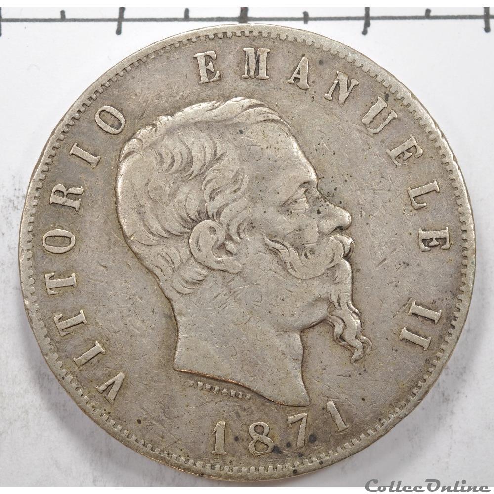 monnaie monde italie 5 lire vittorio emanuele ii 1871
