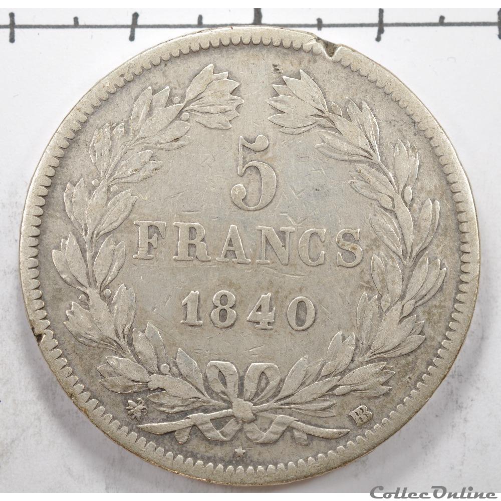 5 Franc Louis Philippe Tete Laurée 1840 monnaie france moderne 5 franc louis philippe tete lauree 1840