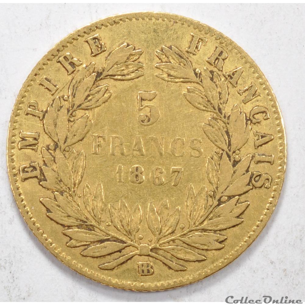 5 franc Napoleon III tete Laurée 1867 monnaie france moderne 5 franc napoleon iii tete lauree 1867