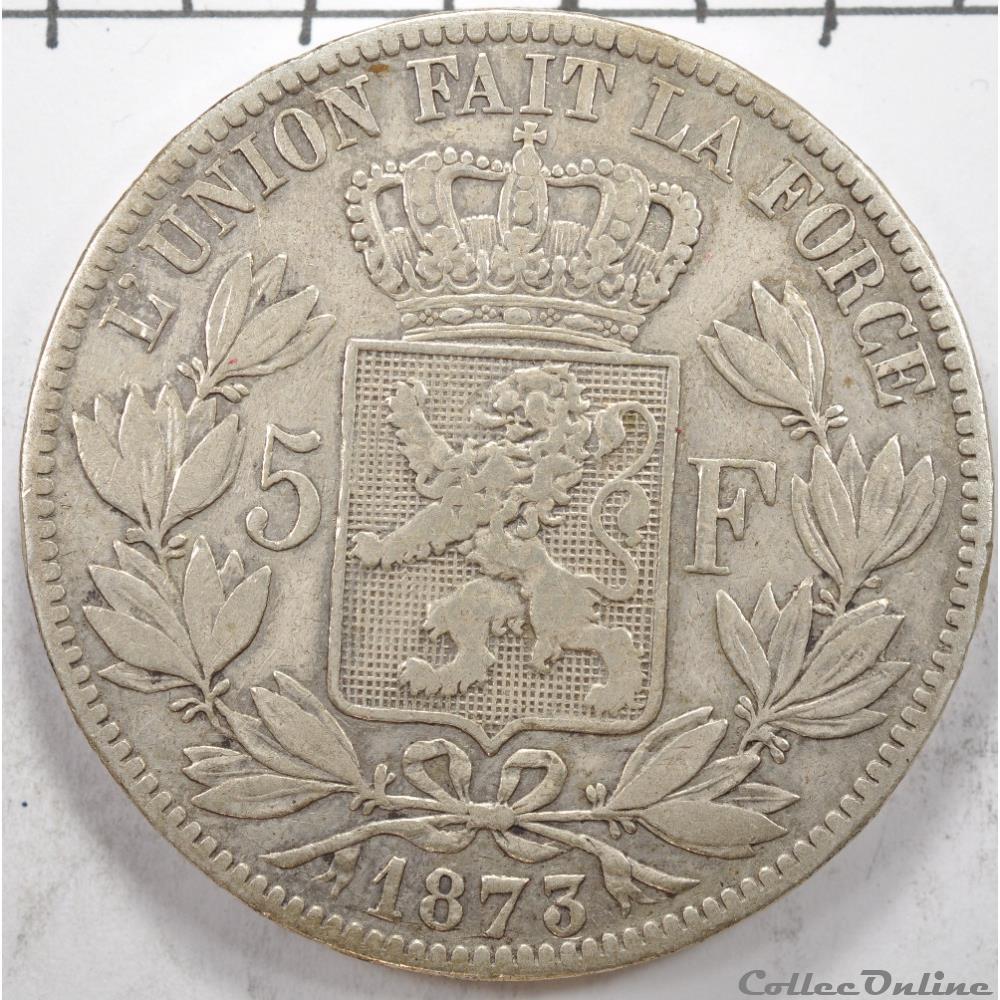 5 Franc Leopold II 1873 monnaie monde belgique 5 franc leopold ii 1873