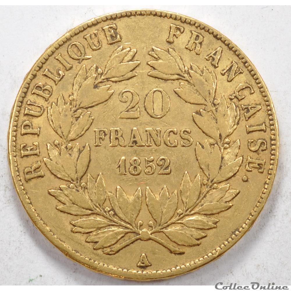 20 franc Napoleon III tete Laurée 1852 monnaie france moderne 20 franc napoleon iii tete lauree 1852