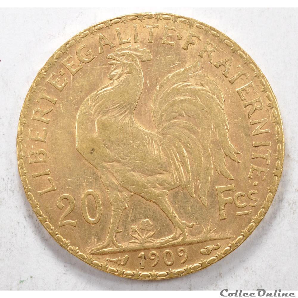 20 franc Coq liberté égalité fraternité 1909 monnaie france moderne 20 franc coq liberte egalite fraternite 1909