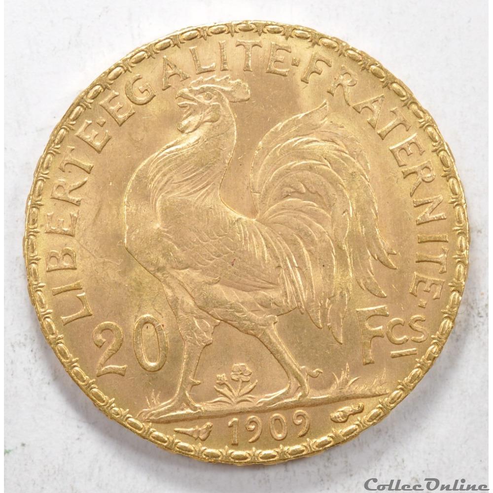 20 franc Coq liberté égalité fraternité 1909 monnaie france moderne 20 franc coq liberte egalite fraternite 1909