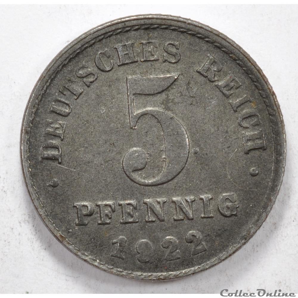 monnaie monde 5 pfennig empire 1922 allemagne