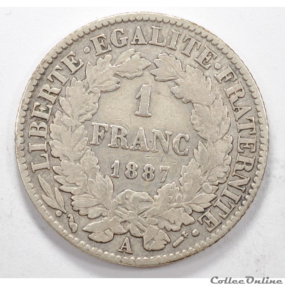 1 Franc Ceres 1887 monnaie france moderne 1 franc ceres 1887
