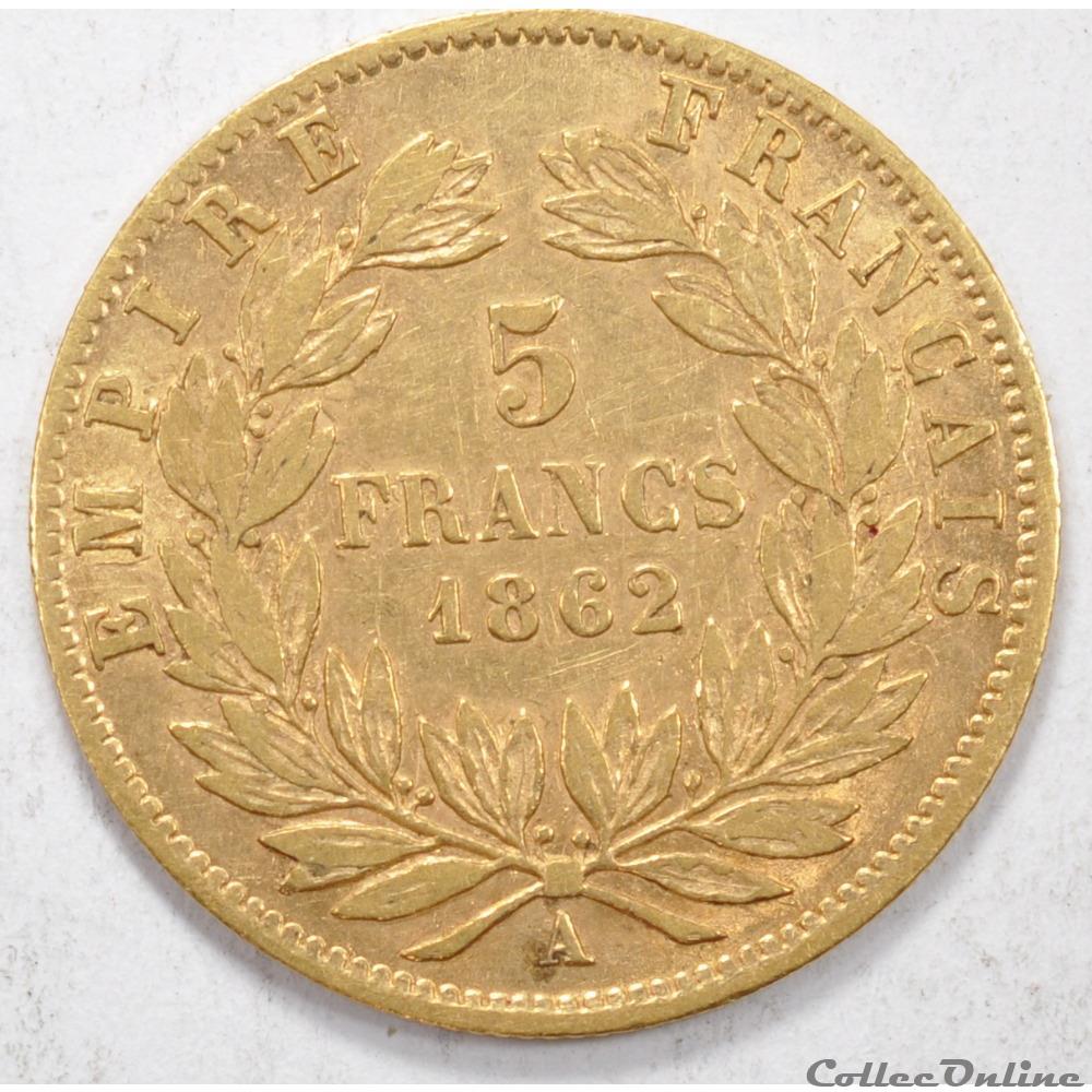 5 franc Napoleon III tete Laurée 1862 monnaie france moderne 5 franc napoleon iii tete lauree 1862