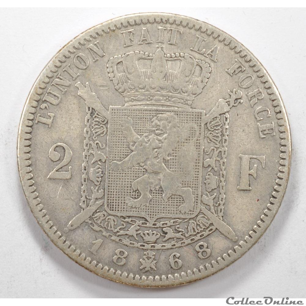 2 Francs Leopold II 1868 monnaie monde belgique 2 francs leopold ii 1868