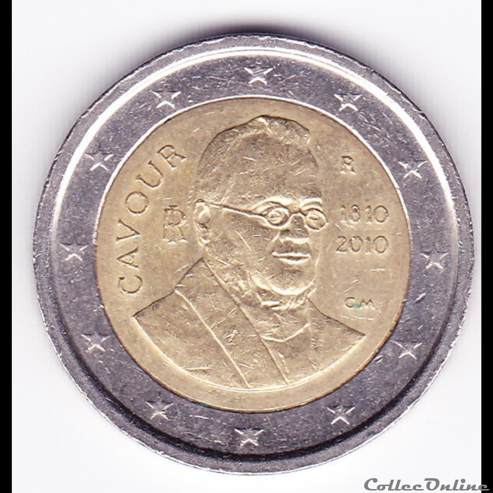 Pièce 2€. 200e anniversaire naissance Camillo Benso, comte de Cavour monnaie euro italie piece 2 200e anniversaire naissance camillo benso comte de cavour