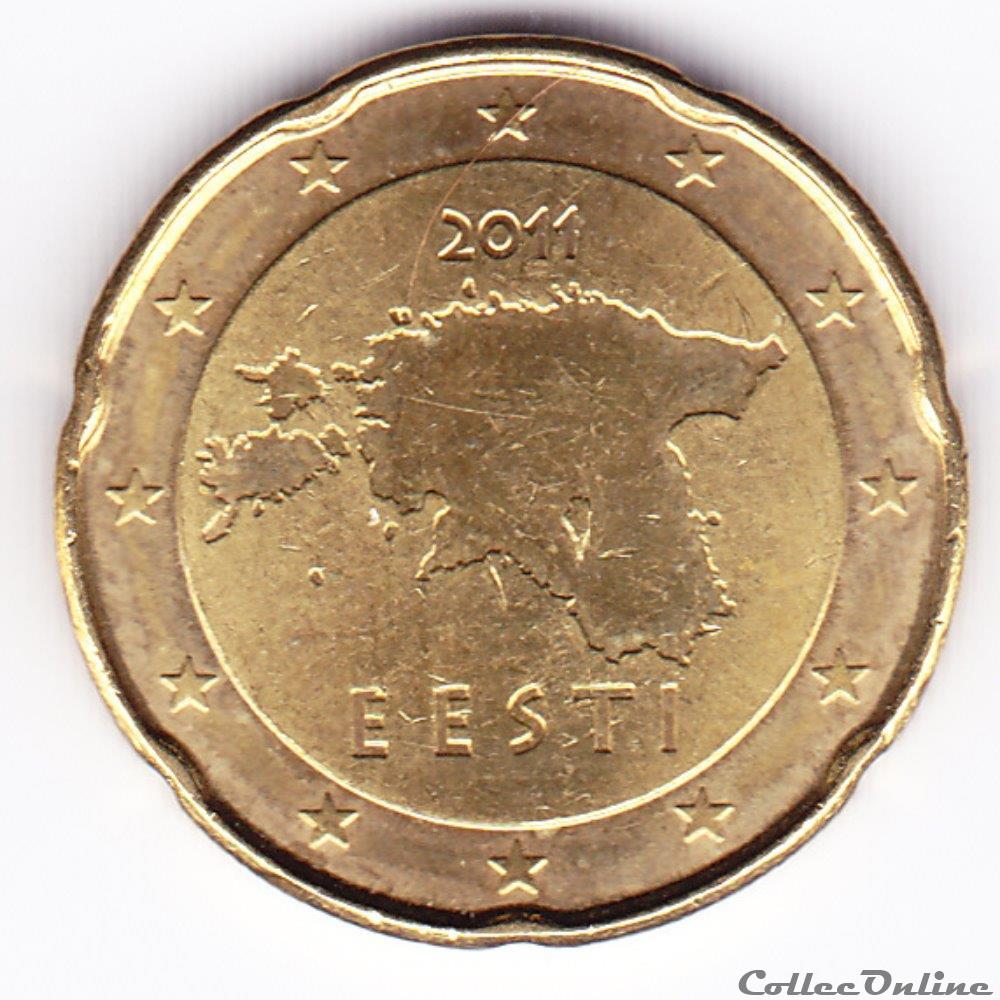 Pièce euros 20cts. Carte de l'Estonie monnaie piece euros 20cts carte de estonie