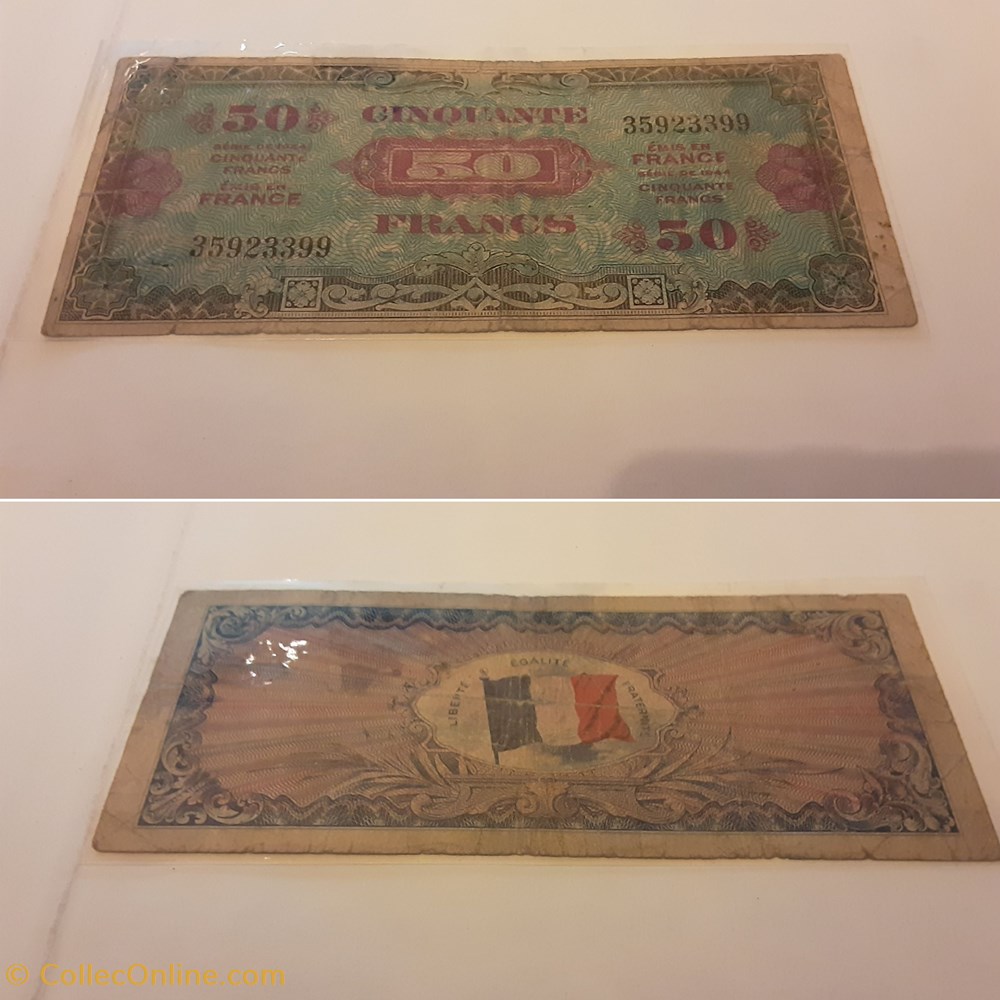 billets europe france 50 fr debarquement drapeau1944