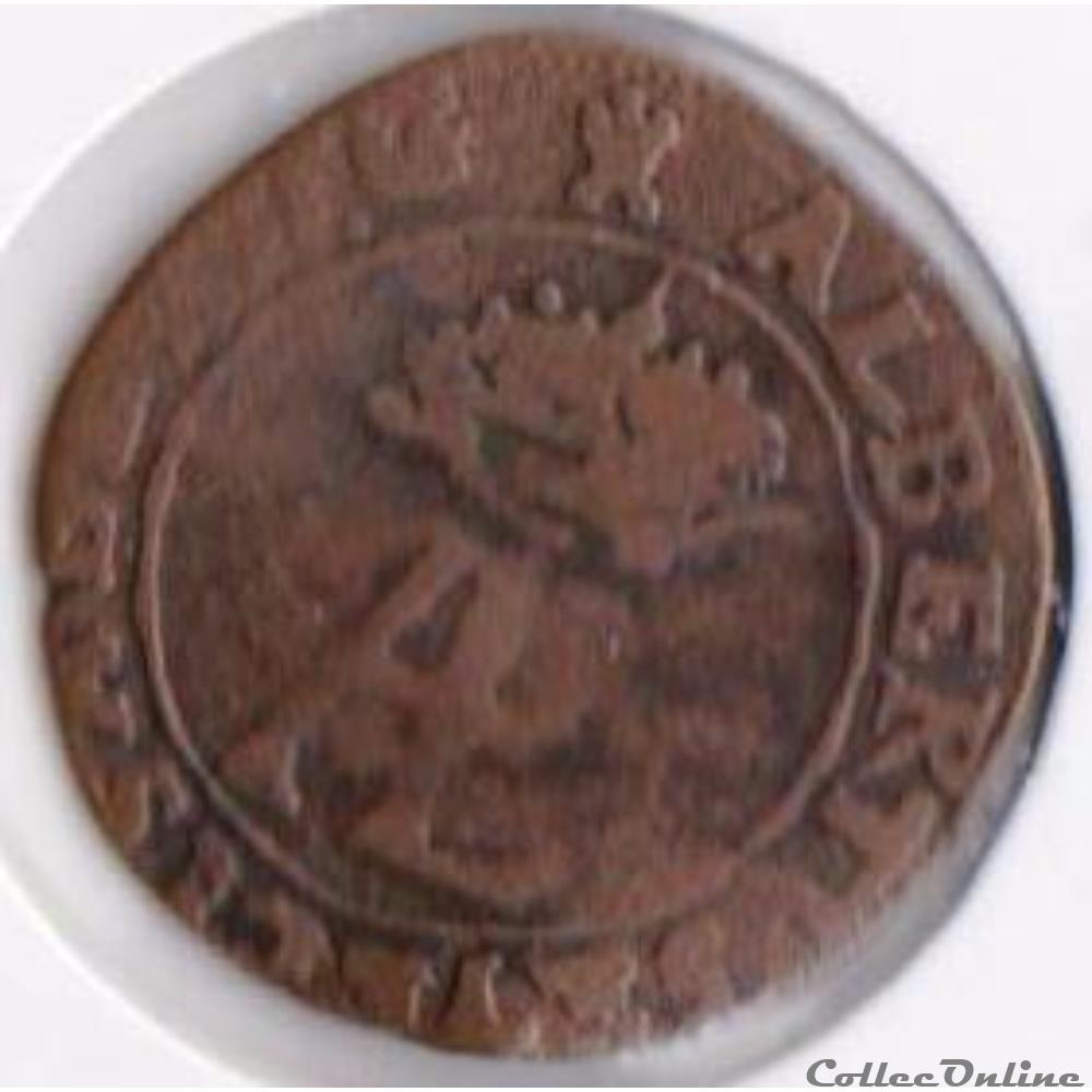 2 Deniers 1616, Tournai, Albert et Isabelle PBE8 monnaie monde belgique 2 deniers 1616 tournai albert et isabelle pbe8