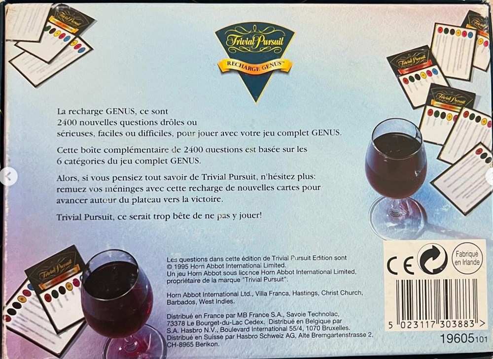 1995 - Édition Genus - recharge 400 cartes jeux de societe jouets 1995 edition genus recharge 400 cartes