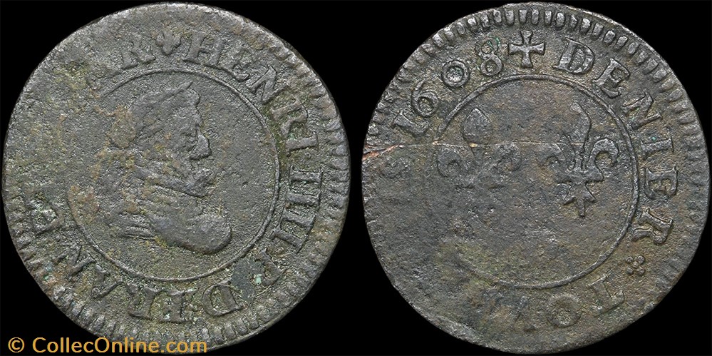 monnaies europe medievale france royales cgkl 206 a henri iv denier tournois 1608 d lyon