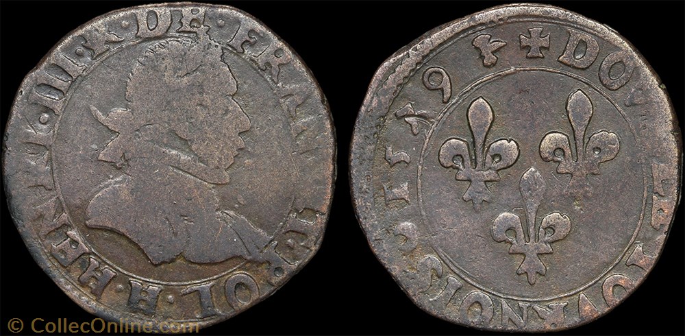 CGKL 50 - Henri III - Double tournois 1579 H La Rochelle monnaie france royale cgkl 50 henri iii double tournois 1579 h la rochelle
