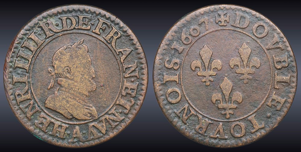 CGKL 222 - Henri IV - Double tournois 1607 A Paris monnaies europe medievale france royales cgkl 222 henri iv double tournois 1607 a paris