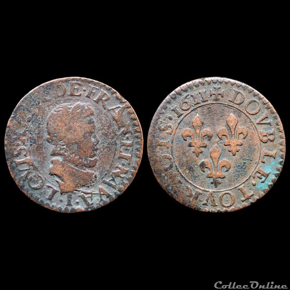 CGKL 376 - Louis XIII - Double tournois 1611 T Nantes 2 monnaie france royale cgkl 376 louis xiii double tournois 1611 t nantes