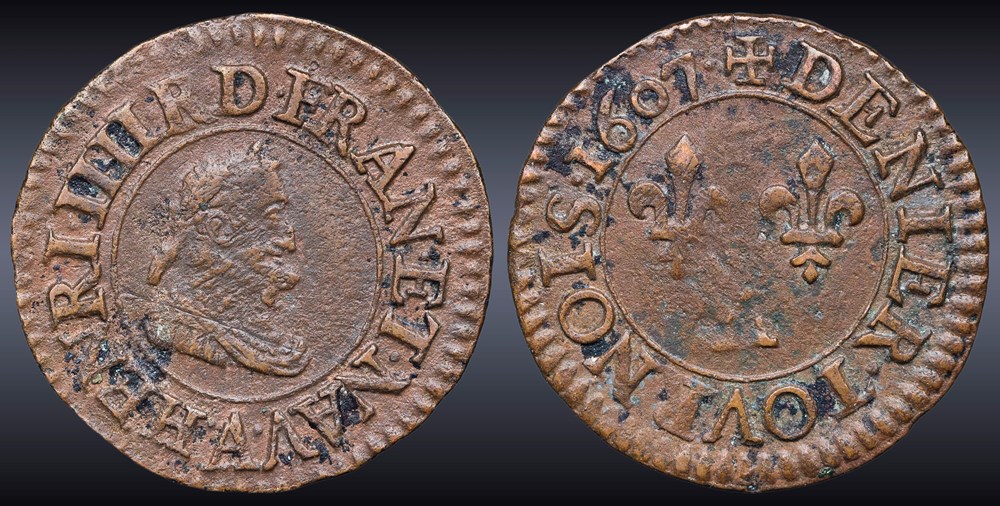 monnaies europe medievale france royales cgkl 224 henri iv denier tournois 1607 a paris