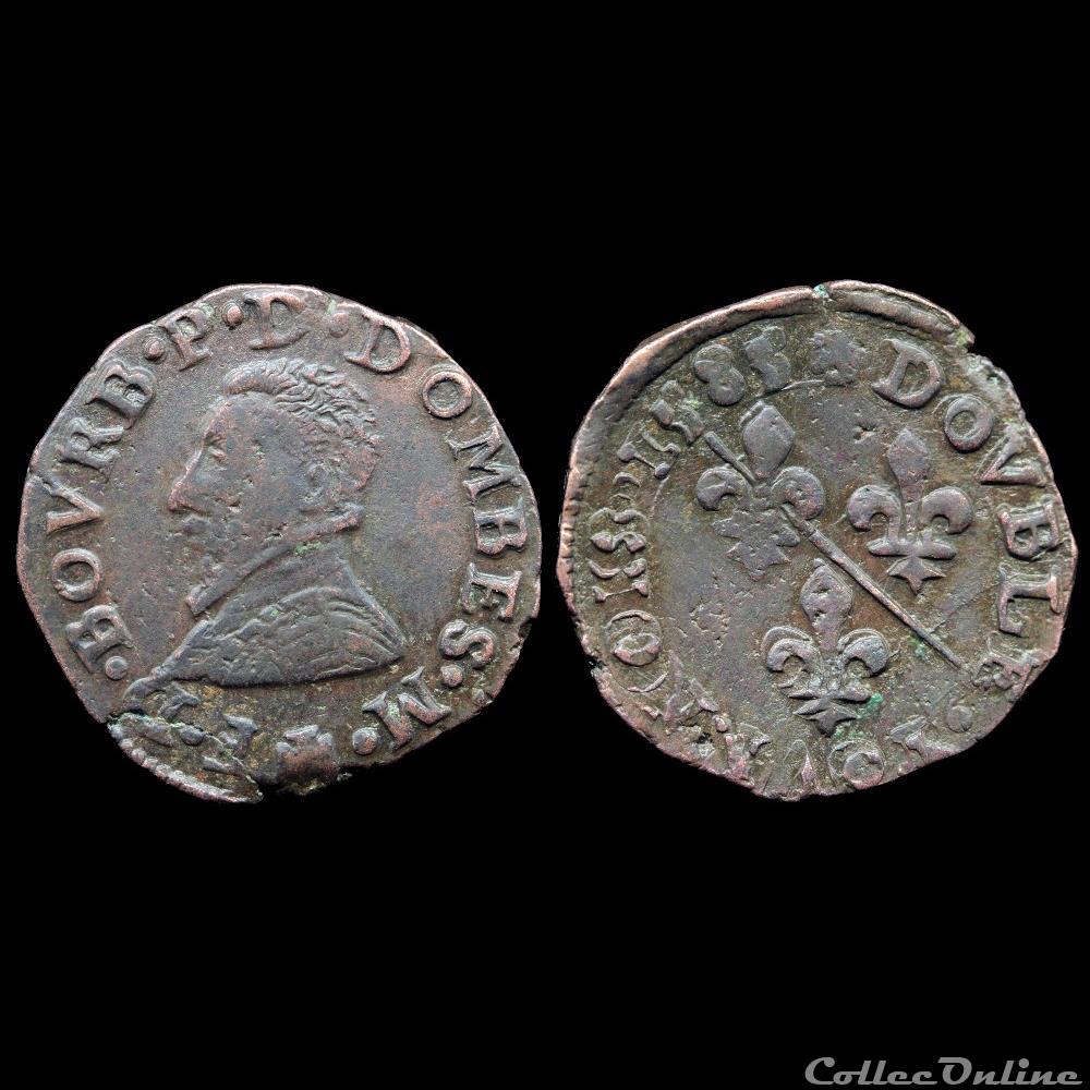 monnaie france feodale cgkl 720 dombes francois ii de bourbon montpensier 1582 1592 double tournois 1585