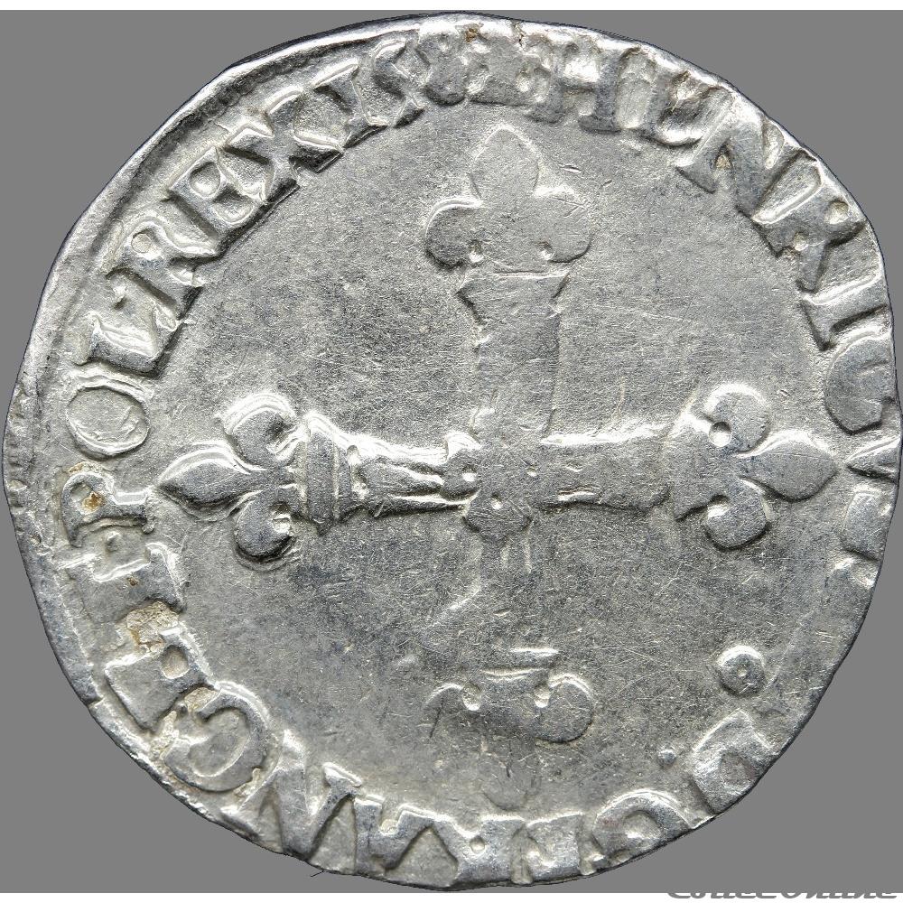 Henri III - Quart d'écu, croix de face - 158. "9" Rennes monnaie france royale henri iii quart ecu croix de face 158 9 rennes