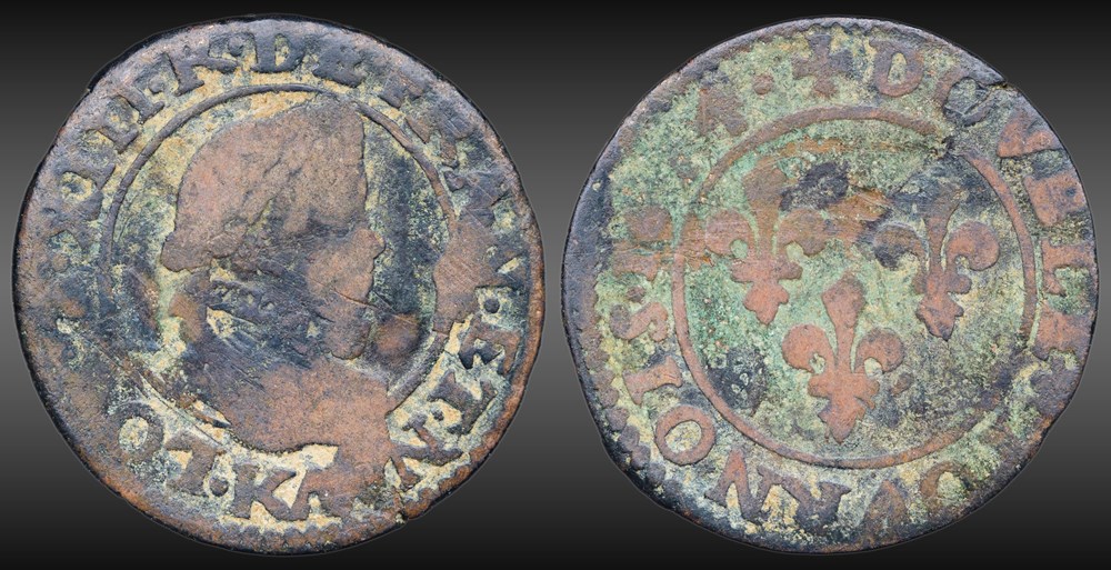 CGKL 272 - Louis XIII - Double tournois 1614 K Bordeaux monnaies europe medievale france royales cgkl 272 louis xiii double tournois 1614 k bordeaux