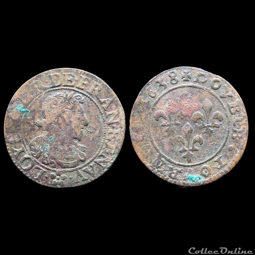 CGKL 504 - Louis XIII - Double tournois 1638 Troyes - légende b3 - inédit 2 monnaie france royale cgkl 504 louis xiii double tournois 1638 troyes legende b3 inedit
