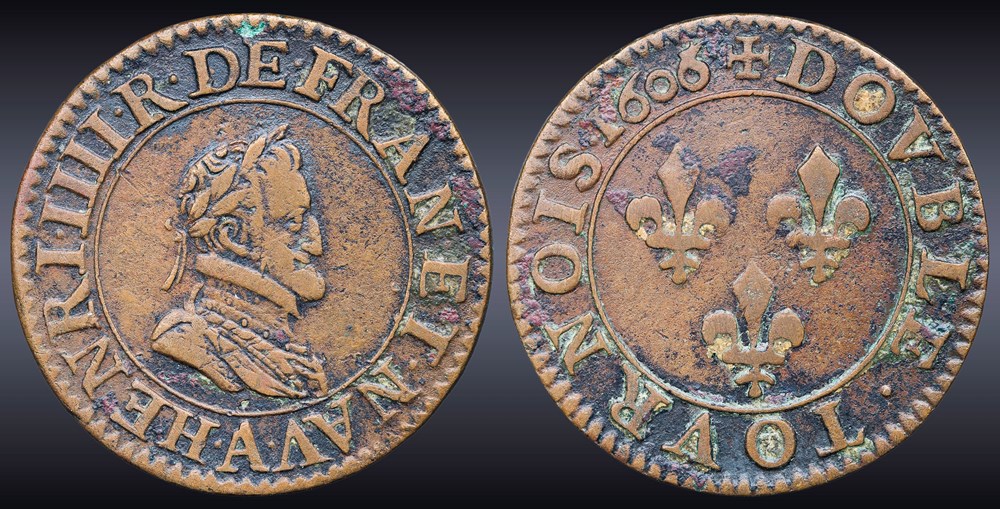 monnaies europe medievale france royales cgkl 222 henri iv double tournois 1606 1605 a paris