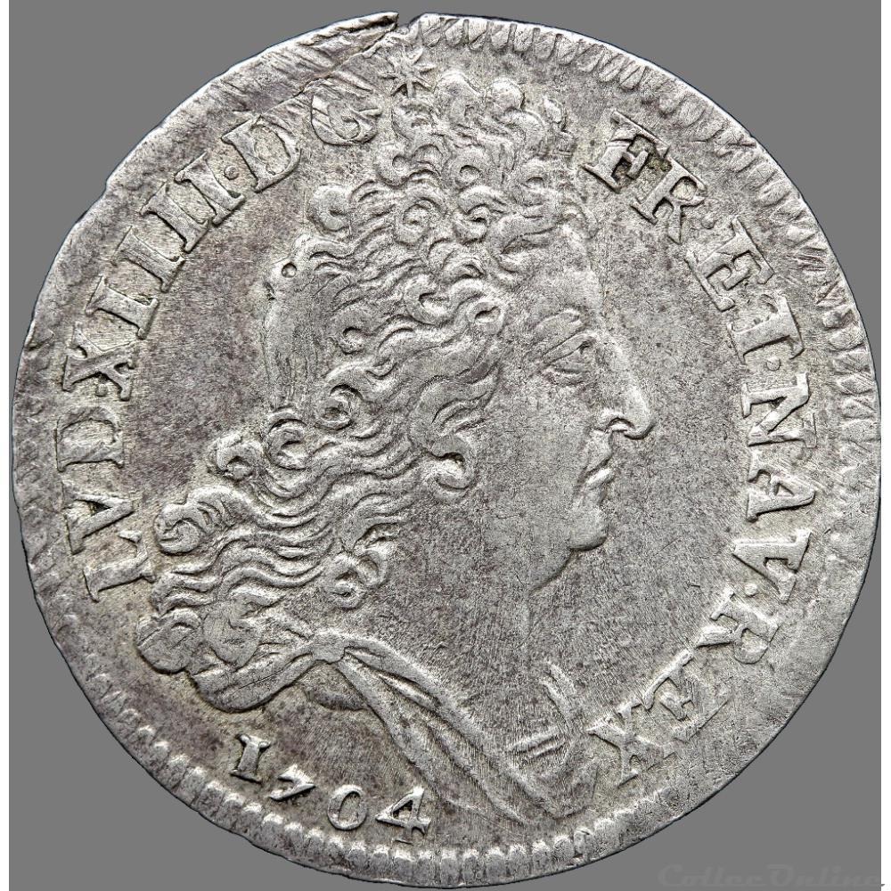 Louis XIV - Dix sols aux insignes - 1704 H La Rochelle monnaie france royale louis xiv dix sols aux insignes 1704 h la rochelle