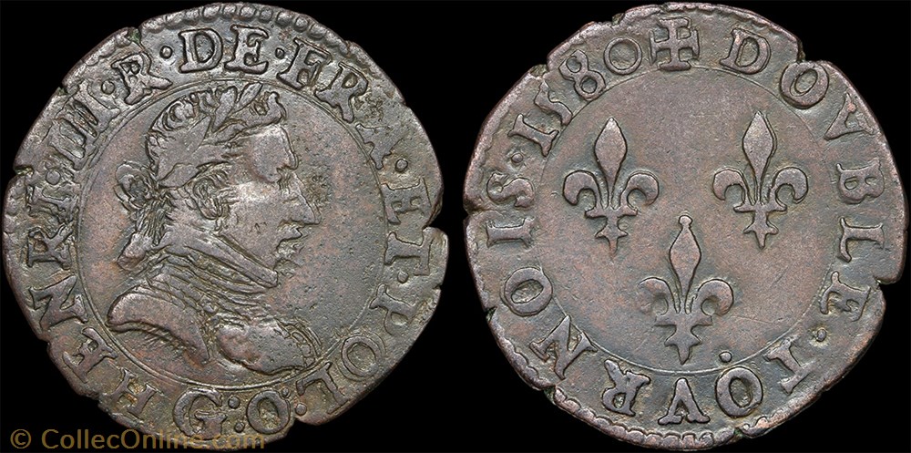 CGKL 96 - Henri III - Double tournois 1580 G Poitiers monnaie france a royale cgkl 96 henri iii double tournois 1580 g poitiers