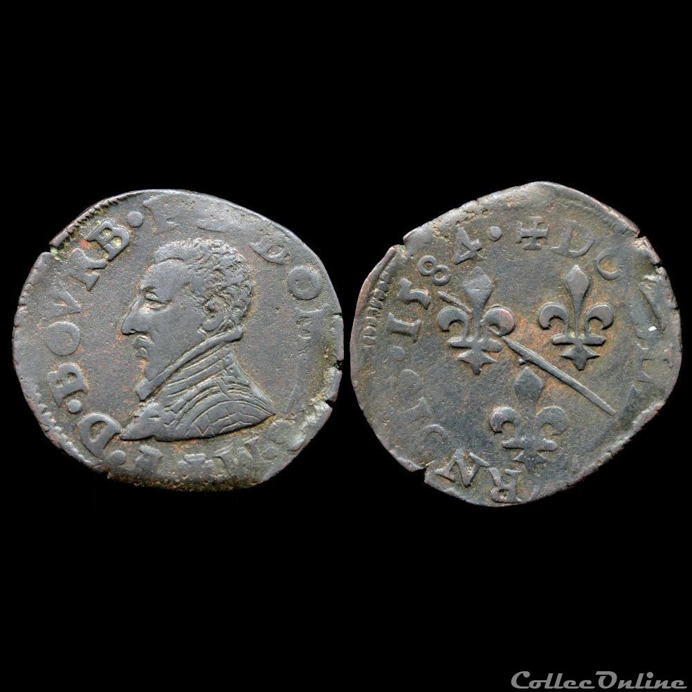 monnaie france feodale cgkl 720 dombes francois ii de bourbon montpensier 1582 1592 double tournois 1584