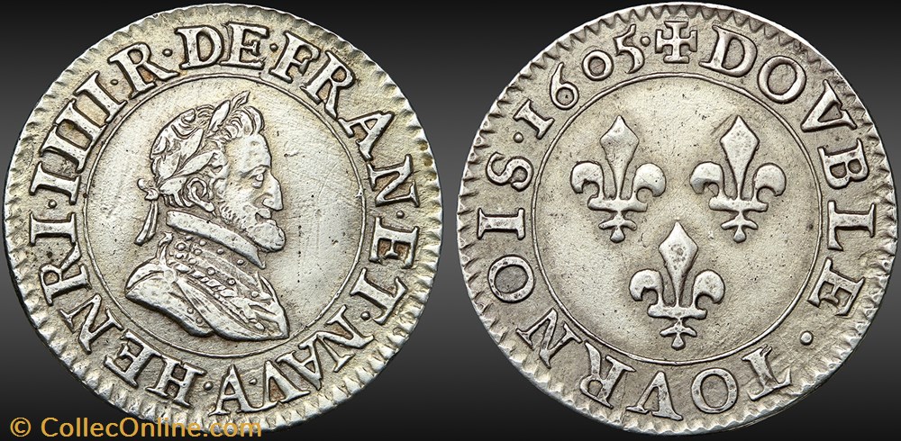 CGKL 222 - Henri IV - Essai en argent du double tournois 1605 A Paris monnaie france royale cgkl 222 henri iv essai en argent du double tournois 1605 a paris