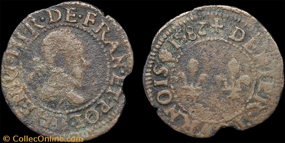 CGKL 114.B - Henri III - Denier tournois 1582 B Rouen monnaie france a royale cgkl 114 b henri iii denier tournois 1582 b rouen