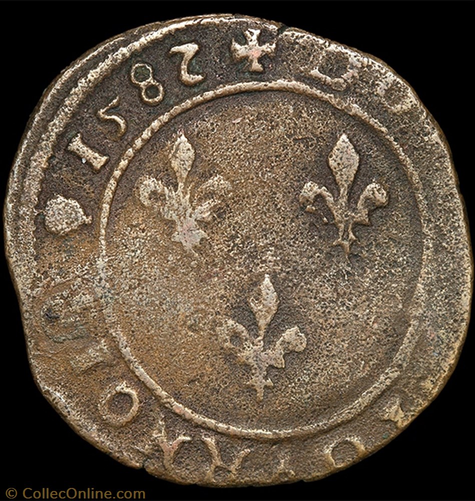 CGKL 112.B - Henri III - Double tournois 1582 B Rouen 3 monnaie france a royale cgkl 112 b henri iii double tournois 1582 b rouen