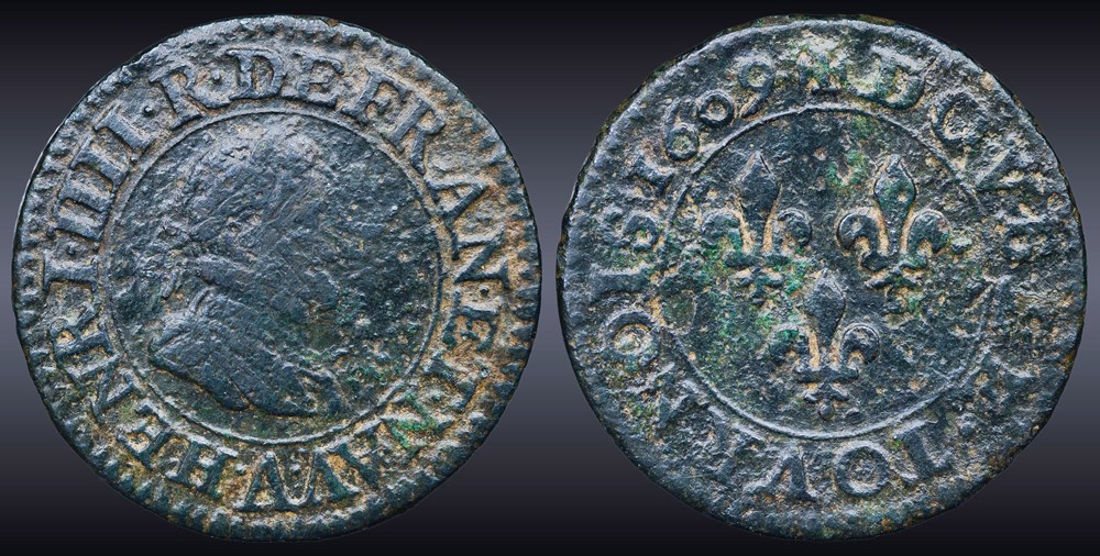 CGKL 222 - Henri IV - Double tournois 1609 A Paris monnaies europe medievale france royales cgkl 222 henri iv double tournois 1609 a paris