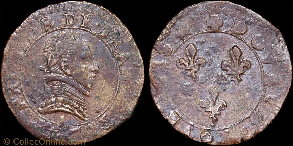 CGKL 88 - Henri III - Double tournois non daté A Paris monnaie france royale cgkl 88 henri iii double tournois non date a paris