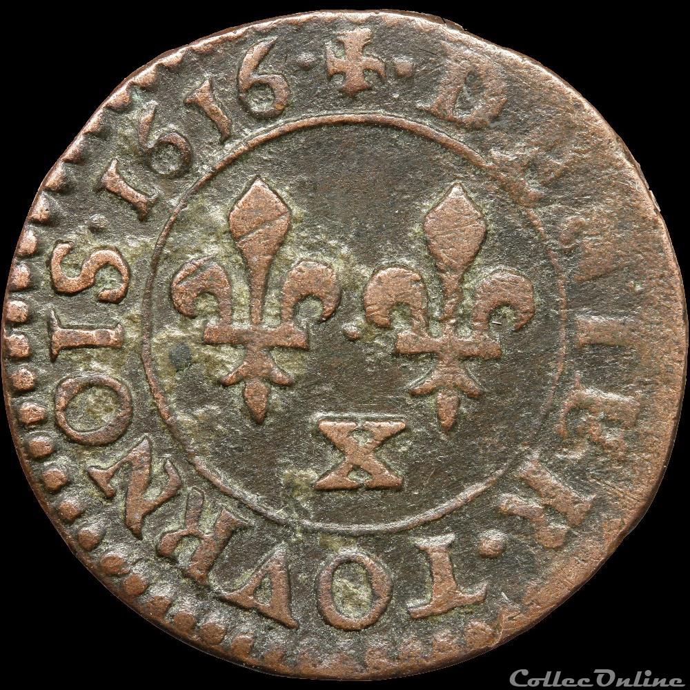 monnaie france royale cgkl 268 louis xiii denier tournois 1616 x amiens
