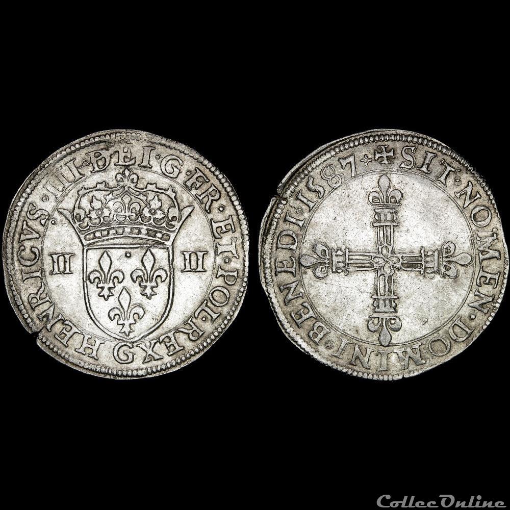 monnaie france royale henri iii 1574 1589 quart ecu 1587 g poitiers