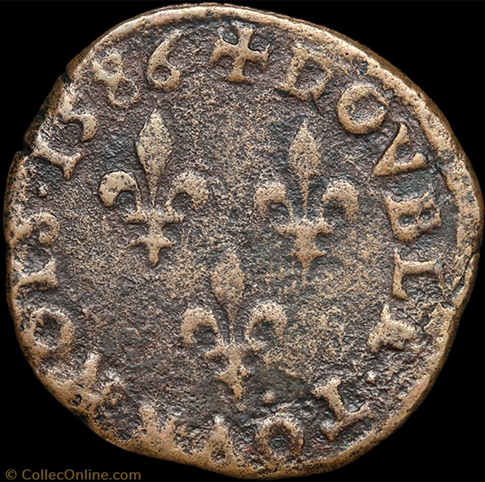 CGKL 96 - Henri III - Double tournois 1586 G Poitiers 3 monnaie france a royale cgkl 96 henri iii double tournois 1586 g poitiers