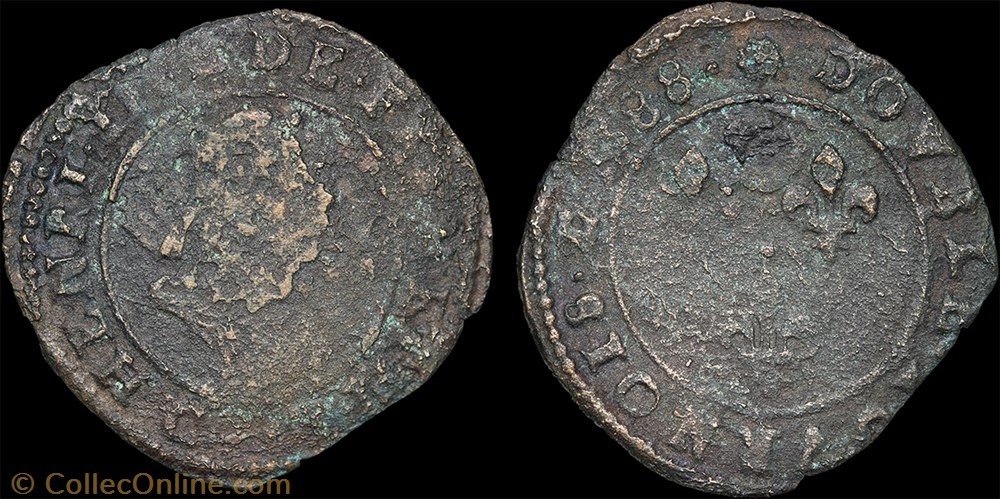 CGKL 118 - Henri III - Double tournois 1588 C Saint-Lô monnaie france royale cgkl 118 henri iii double tournois 1588 c saint lo