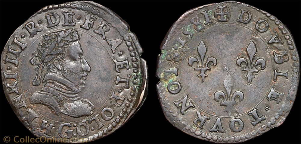 CGKL 96 - Henri III - Double tournois 1581 G Poitiers monnaie france a royale cgkl 96 henri iii double tournois 1581 g poitiers